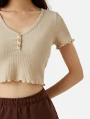 Ribbed Short Sleeves Cropped Top